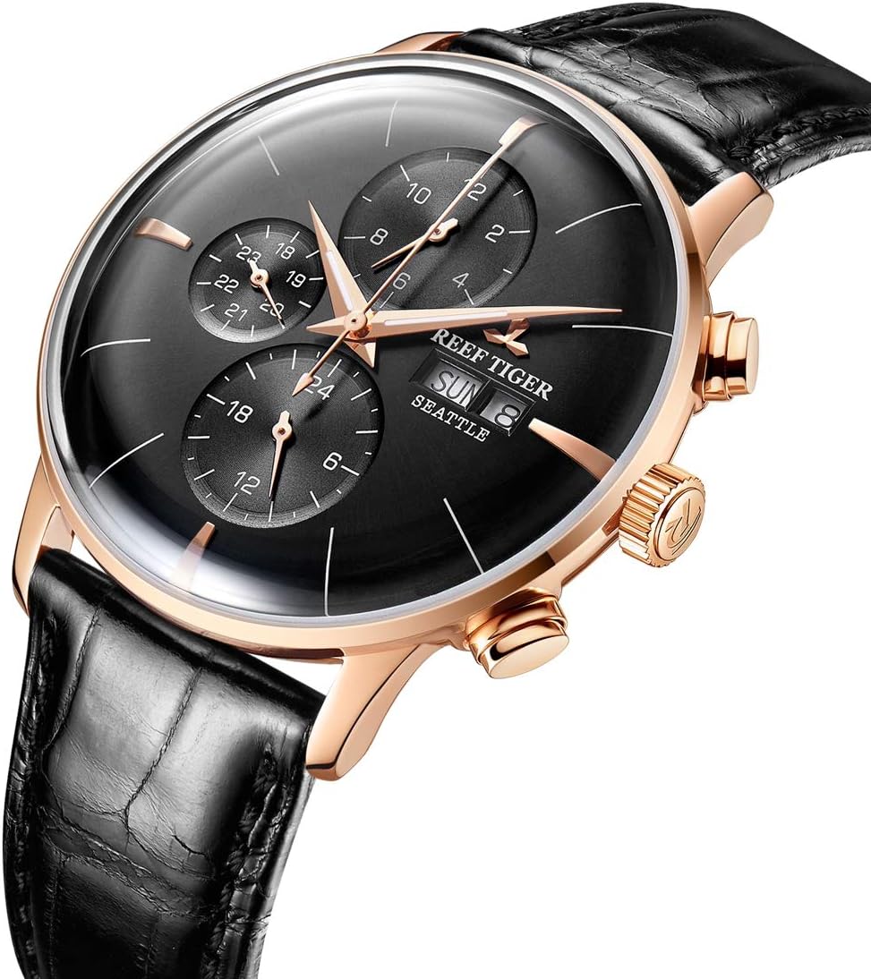 Genuine Leather Strap Rose Gold Automatic Watches for Men
